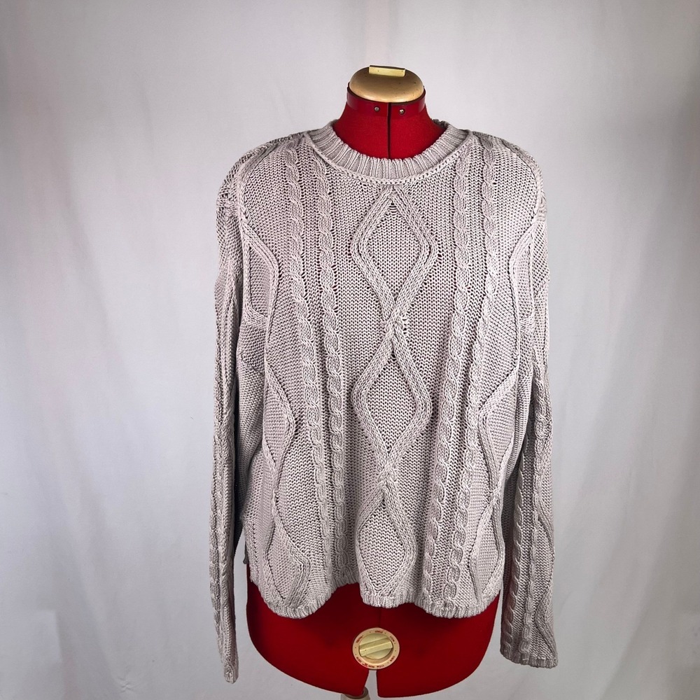 Wild Fable Gray Cable Knit Cotton Sweater Crew Neck Chunky Pullover Large NWT